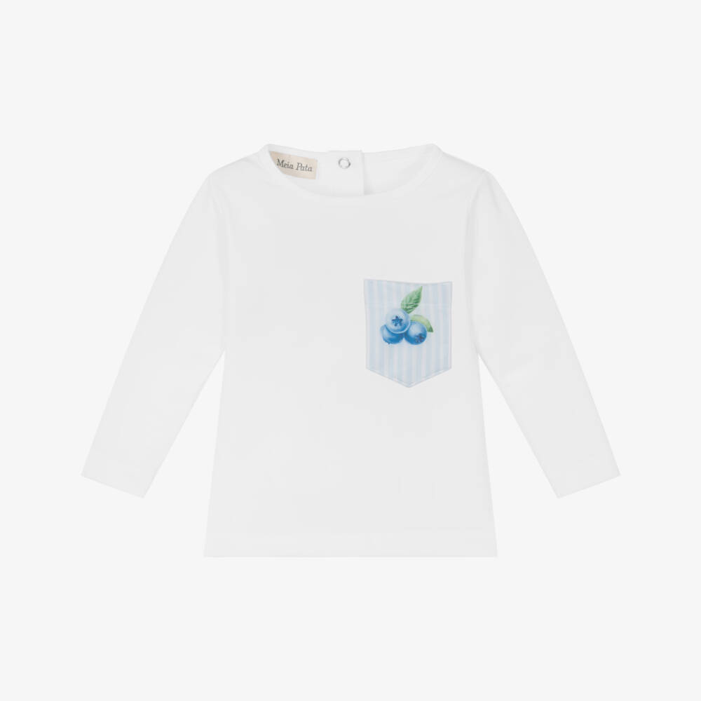 Meia Pata-Boys White Blueberry Print Swim Top (UPF50+) | Childrensalon Outlet