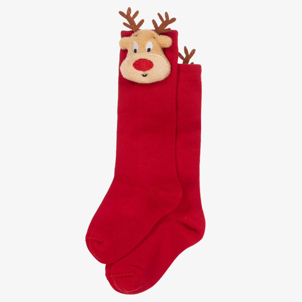 Meia Pata-Festive Red Reindeer Knee Socks | Childrensalon Outlet