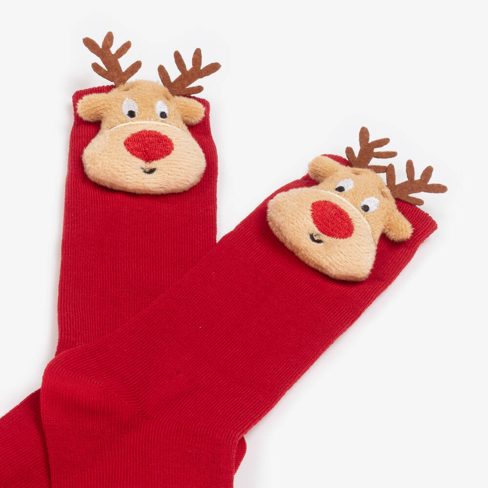 Meia Pata-Festive Red Reindeer Knee Socks | Childrensalon Outlet