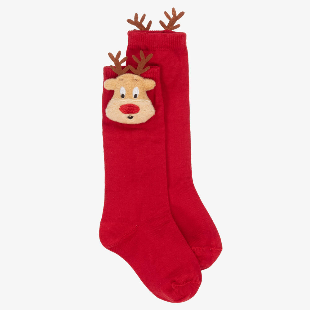 Meia Pata-Festive Red Reindeer Knee Socks | Childrensalon Outlet