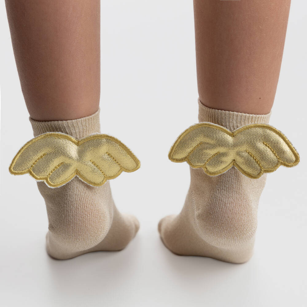 Meia Pata-جوارب كاحل ذهبية للبنات بأجنحة | Childrensalon Outlet