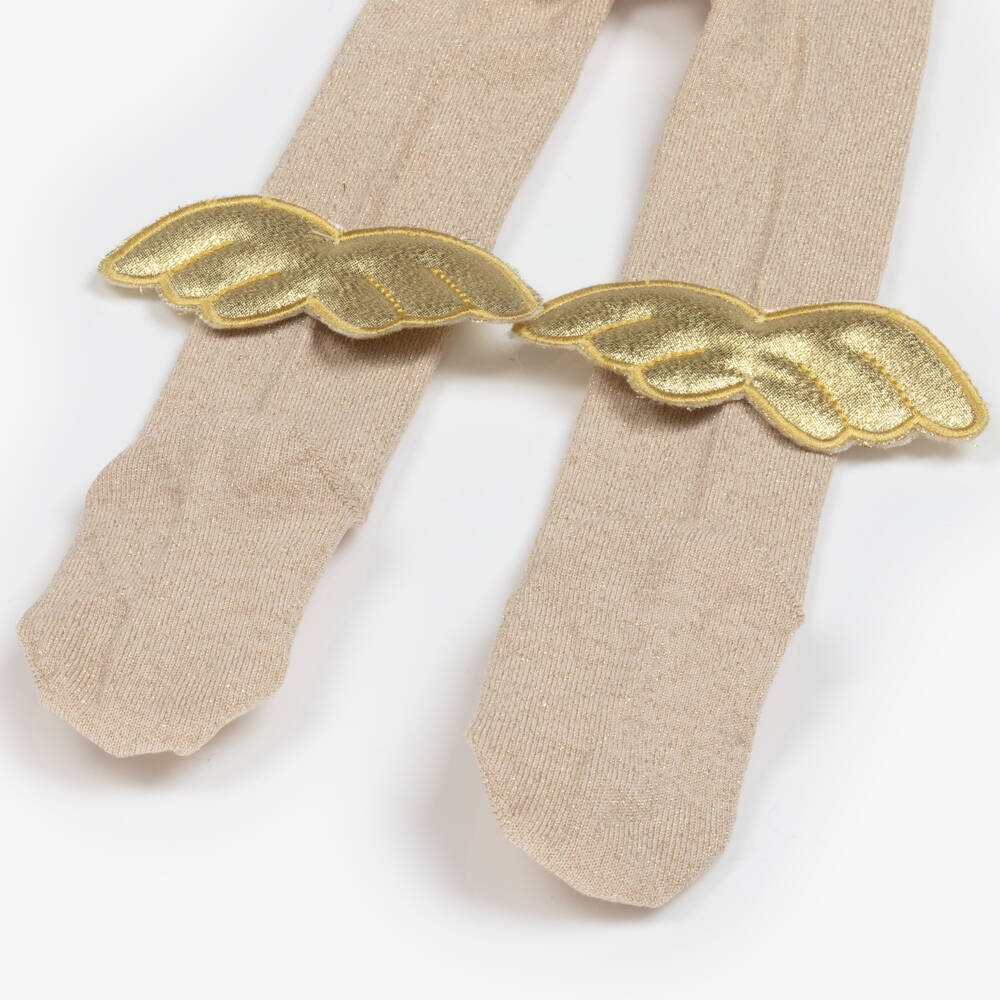 Meia Pata-جوارب محبوكة ذهبية للبنات بأجنحة | Childrensalon Outlet
