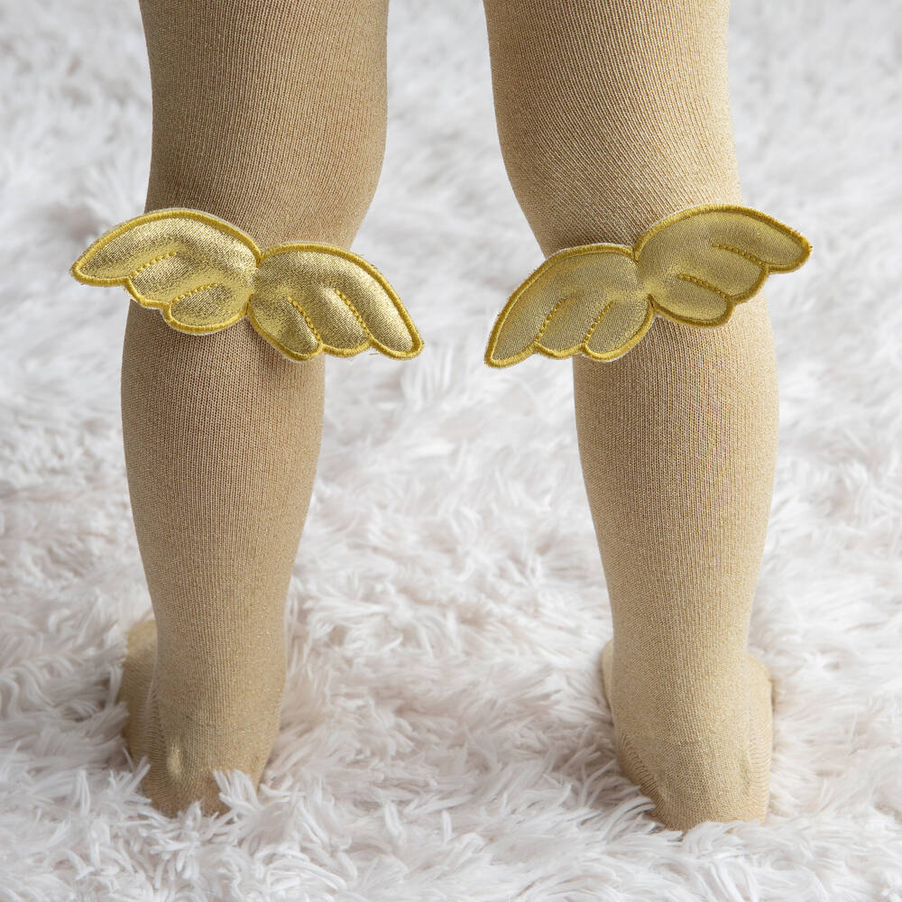 Meia Pata-جوارب محبوكة ذهبية للبنات بأجنحة | Childrensalon Outlet