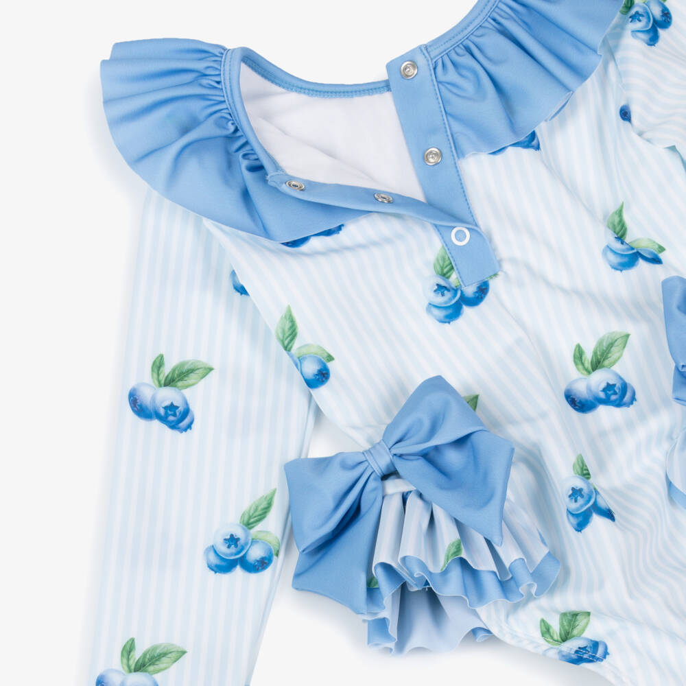 Meia Pata-Girls Blue Striped Long-Sleeved Swimsuit (UPF50+) | Childrensalon Outlet