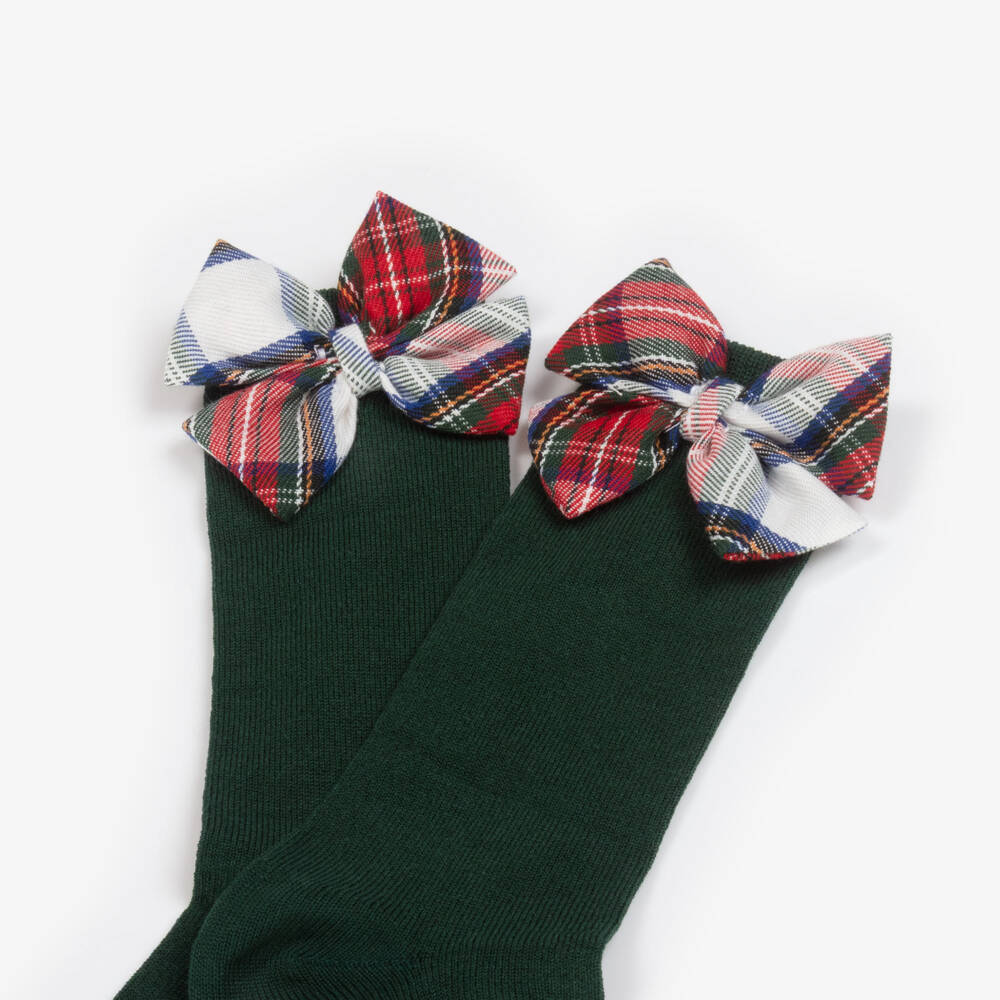 Meia Pata-جوارب خضراء للبنات مع فيونكات مربعة | Childrensalon Outlet