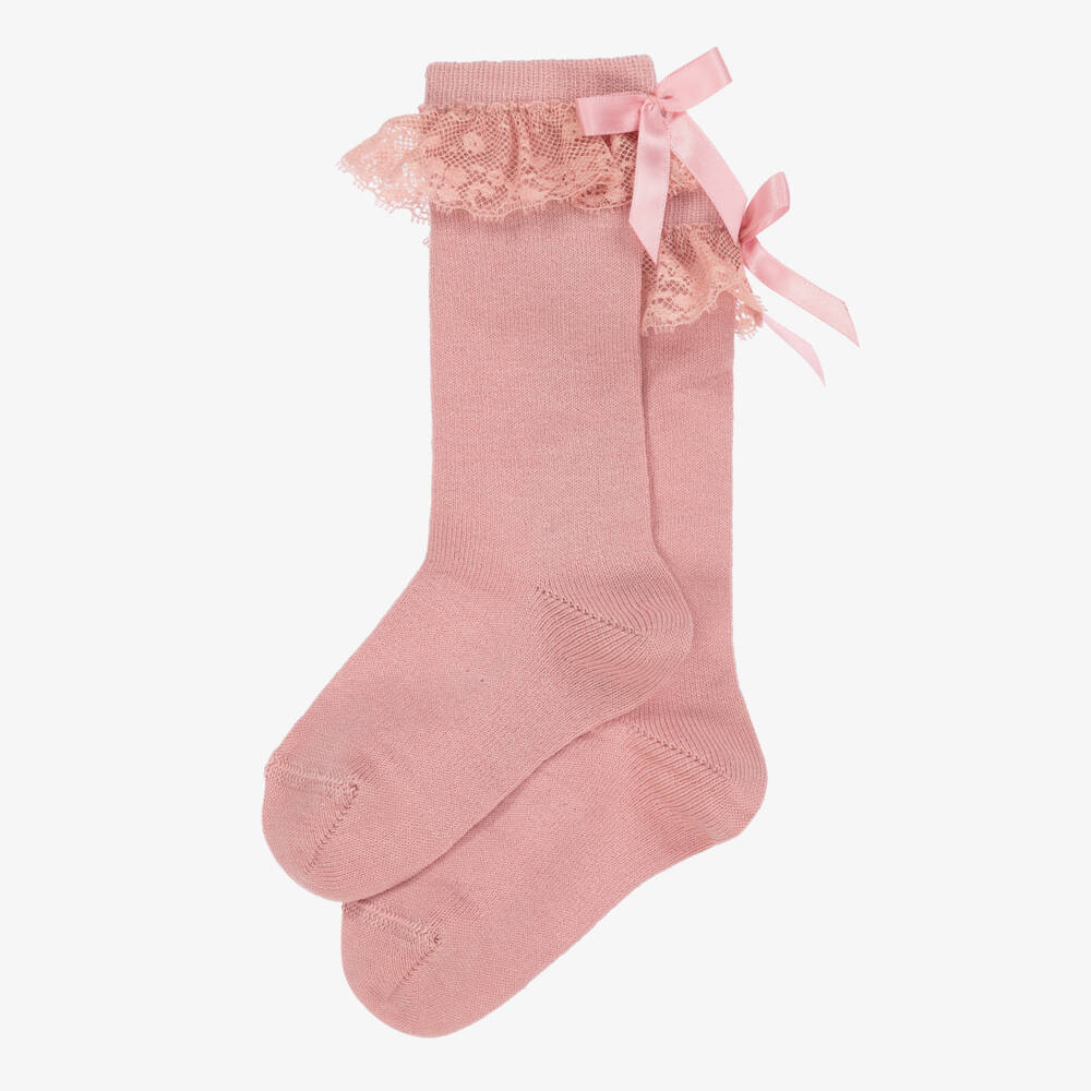 Meia Pata-جوارب وردية للبنات مزينة بالدانتيل | Childrensalon Outlet