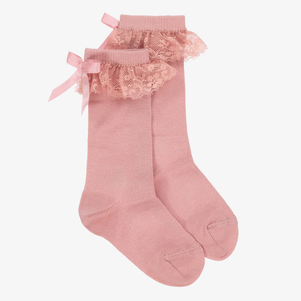 Meia Pata-جوارب وردية للبنات مزينة بالدانتيل | Childrensalon Outlet