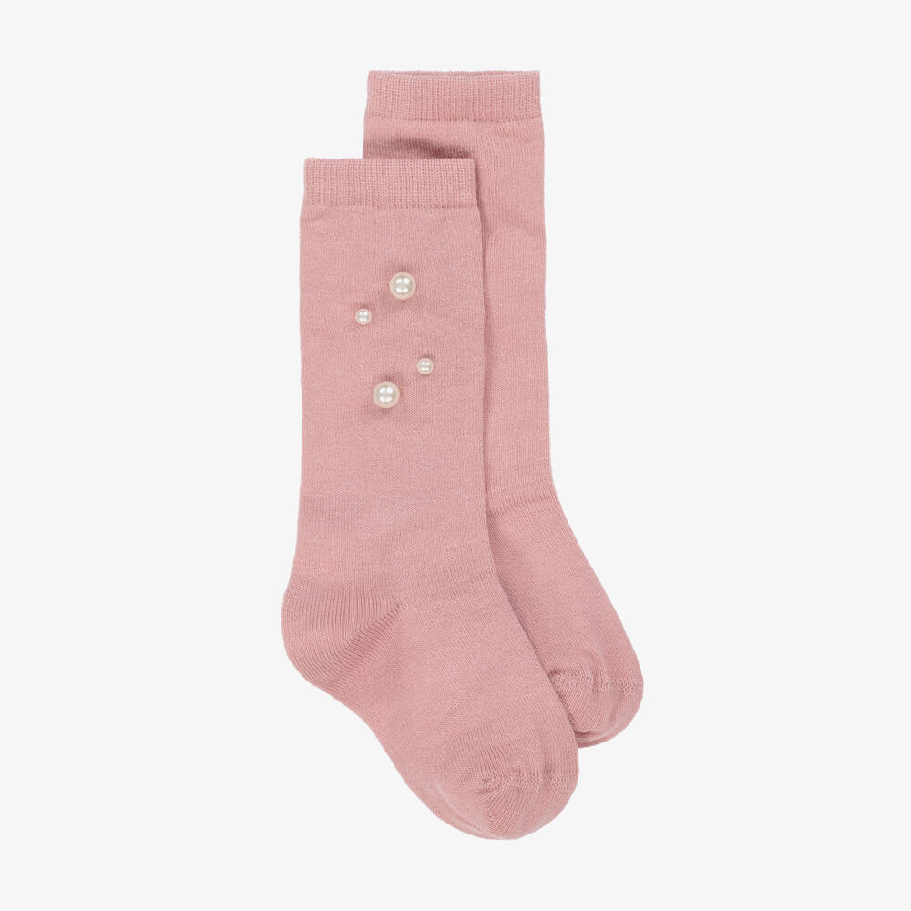 Meia Pata-جوارب وردية عالية الركبة مزينة باللؤلؤ للبنات | Childrensalon Outlet