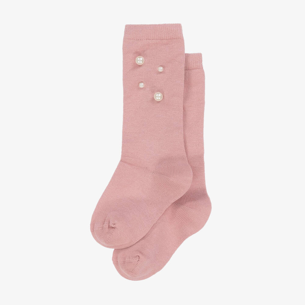 Meia Pata-جوارب وردية عالية الركبة مزينة باللؤلؤ للبنات | Childrensalon Outlet