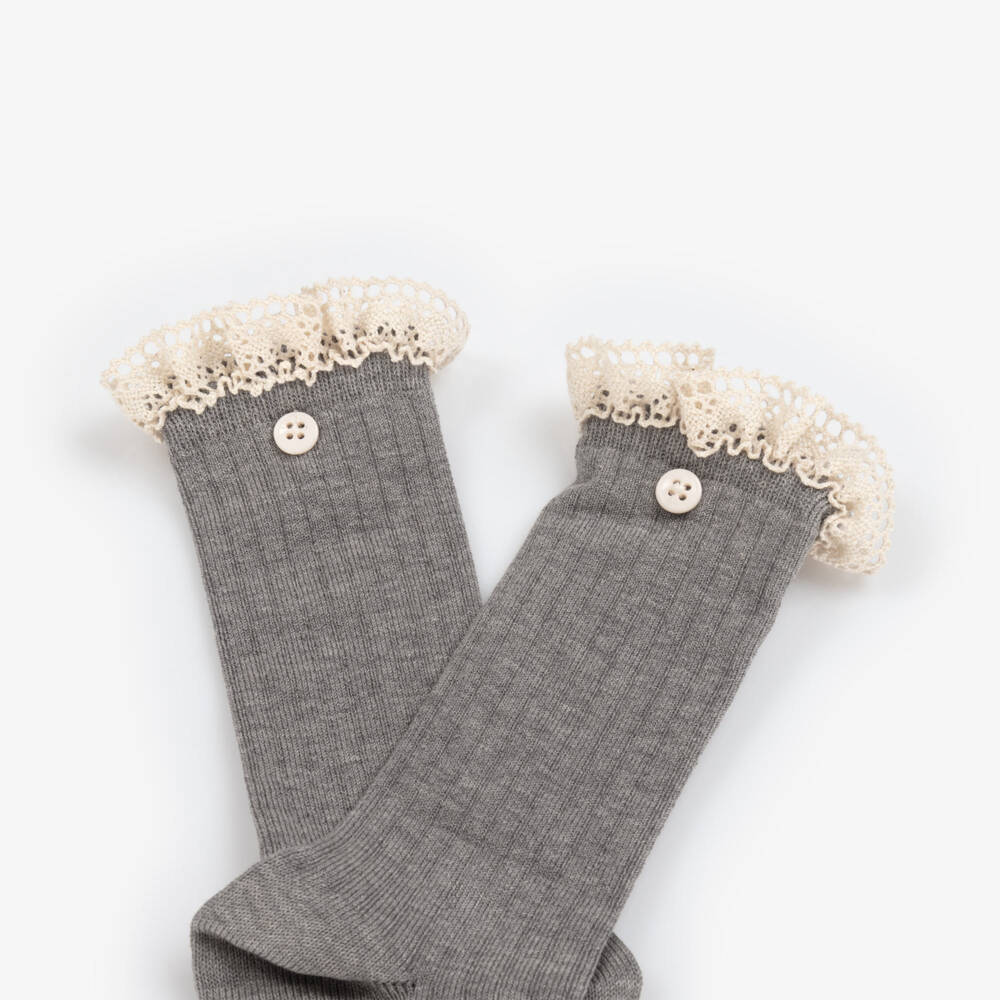 Meia Pata-Girls Grey Lace Trim Socks | Childrensalon Outlet