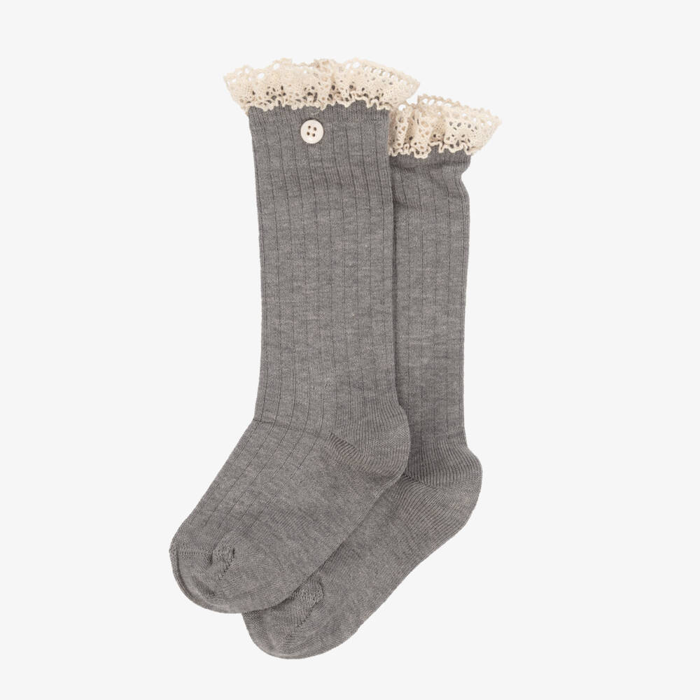Meia Pata-Girls Grey Lace Trim Socks | Childrensalon Outlet