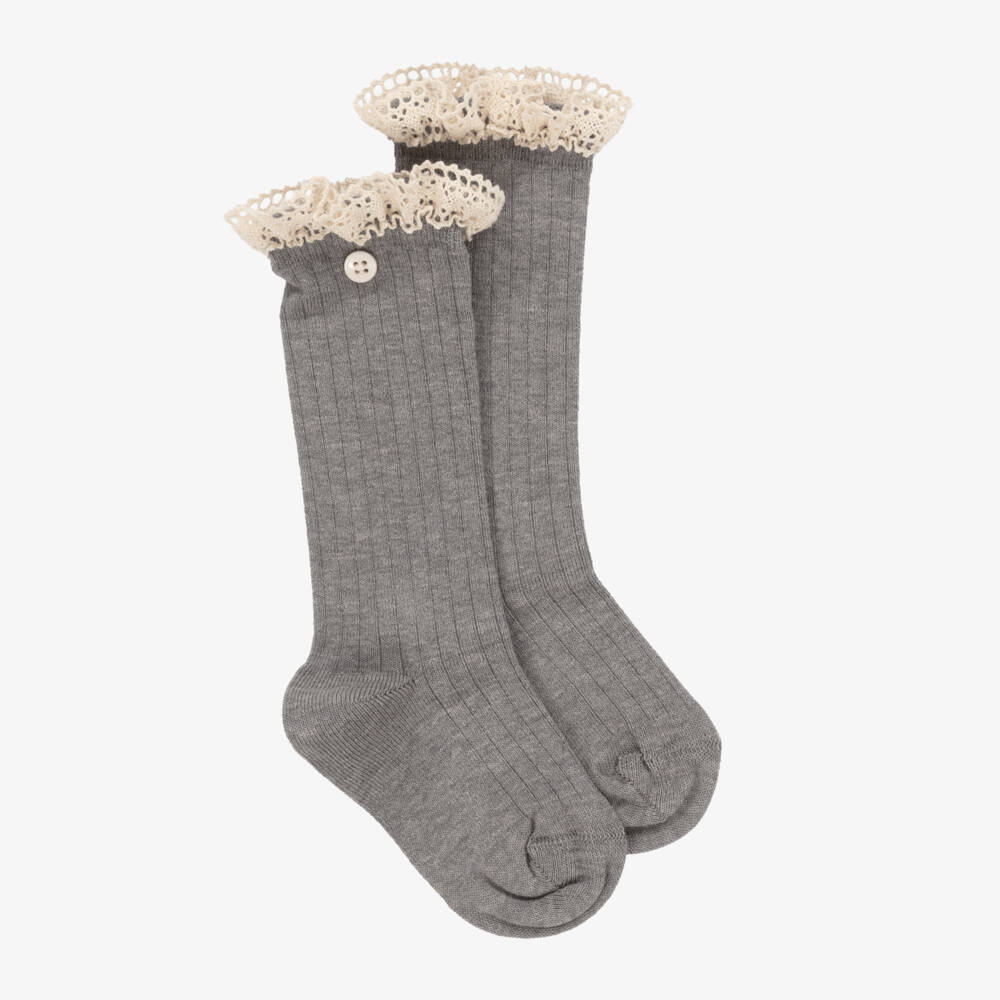 Meia Pata-Girls Grey Lace Trim Socks | Childrensalon Outlet