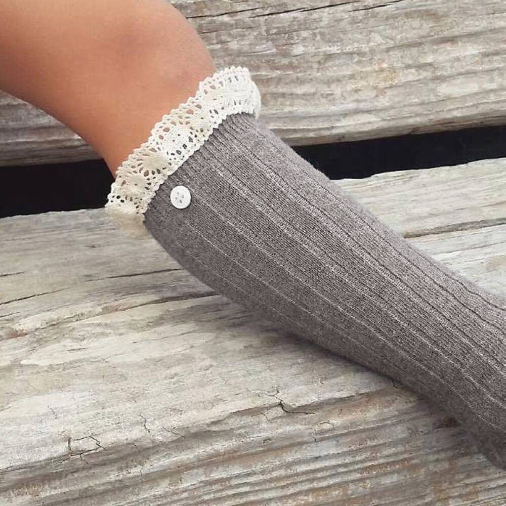 Meia Pata-Girls Grey Lace Trim Socks | Childrensalon Outlet