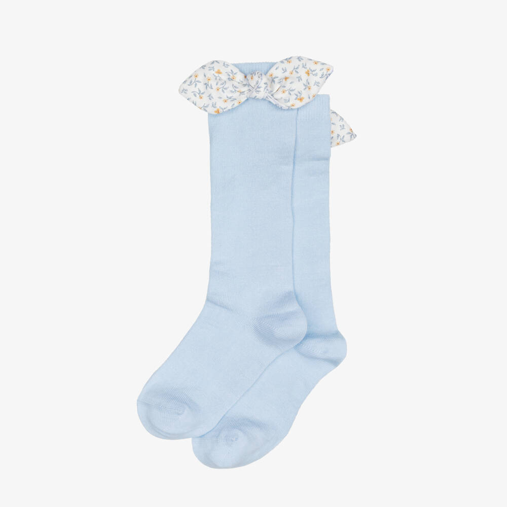 Meia Pata-Girls Light Blue Knee Socks with Bow | Childrensalon Outlet