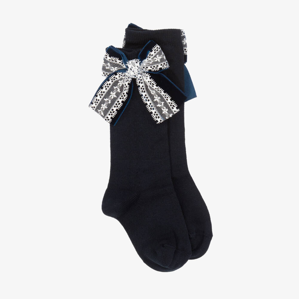 Meia Pata-Girls Navy Knee-High Lace Socks | Childrensalon Outlet