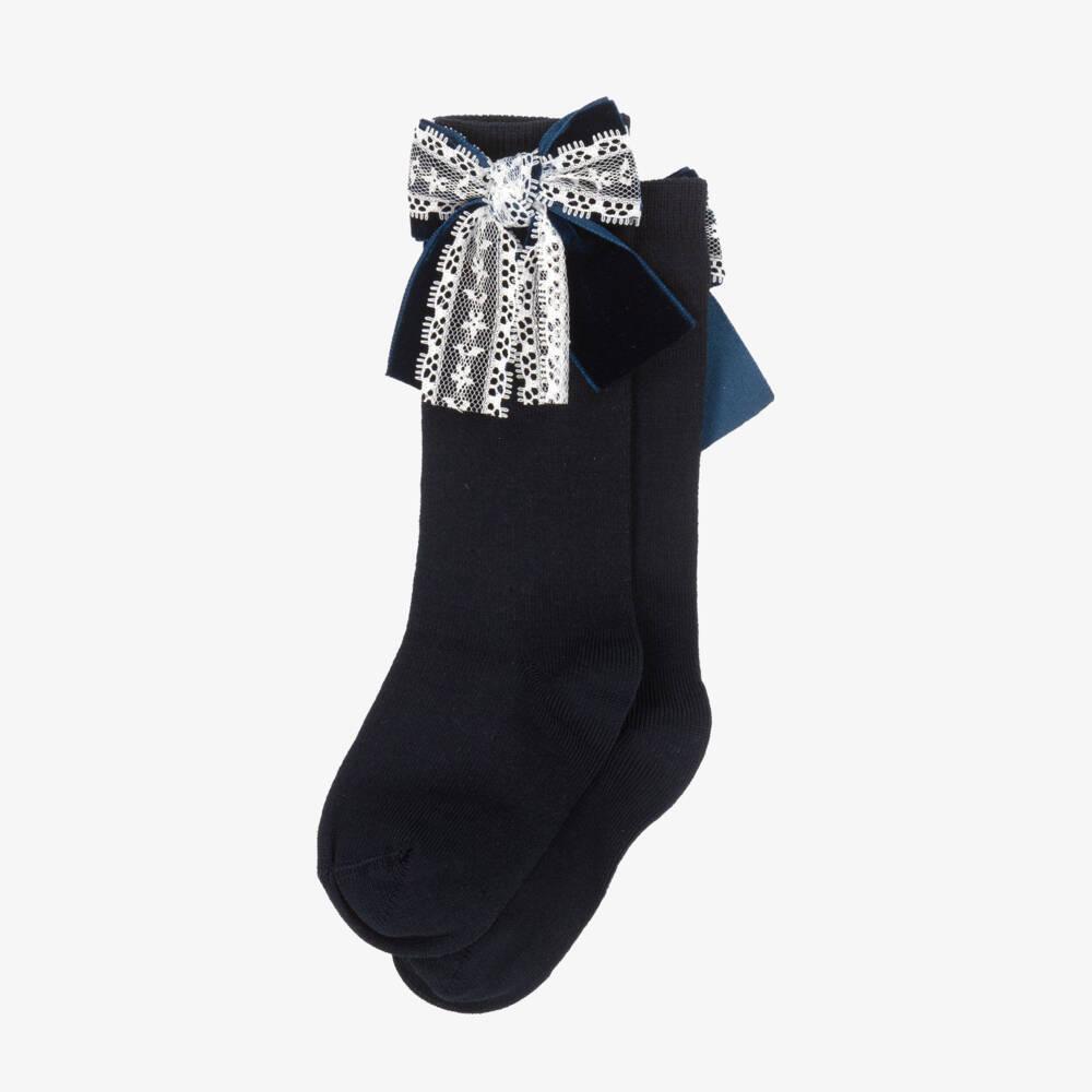 Meia Pata-Girls Navy Knee-High Lace Socks | Childrensalon Outlet