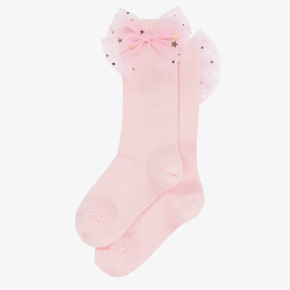 Meia Pata-جوارب وردية للبنات مزينة بنجوم وربطة | Childrensalon Outlet