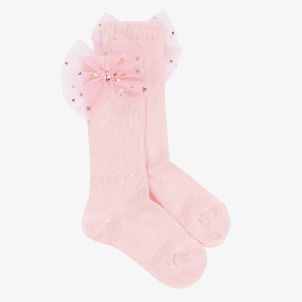 Meia Pata-جوارب وردية للبنات مزينة بنجوم وربطة | Childrensalon Outlet
