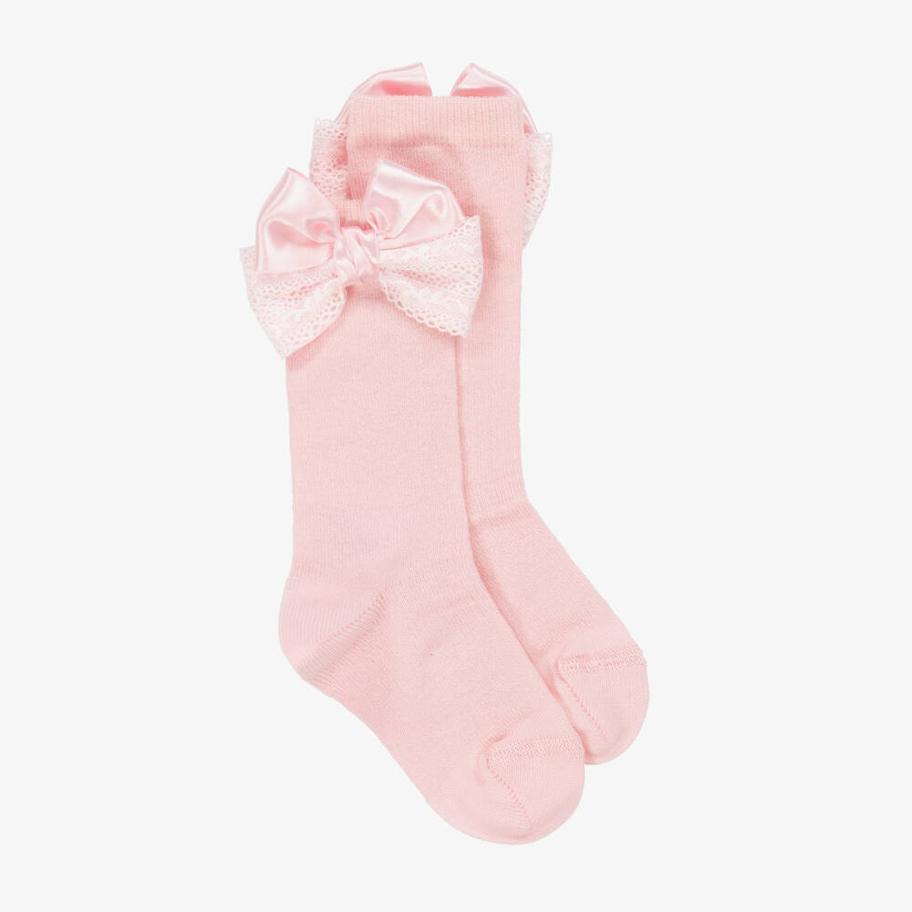 Meia Pata-جوارب بناتية ناعمة باللون الوردي مع فيونكة | Childrensalon Outlet