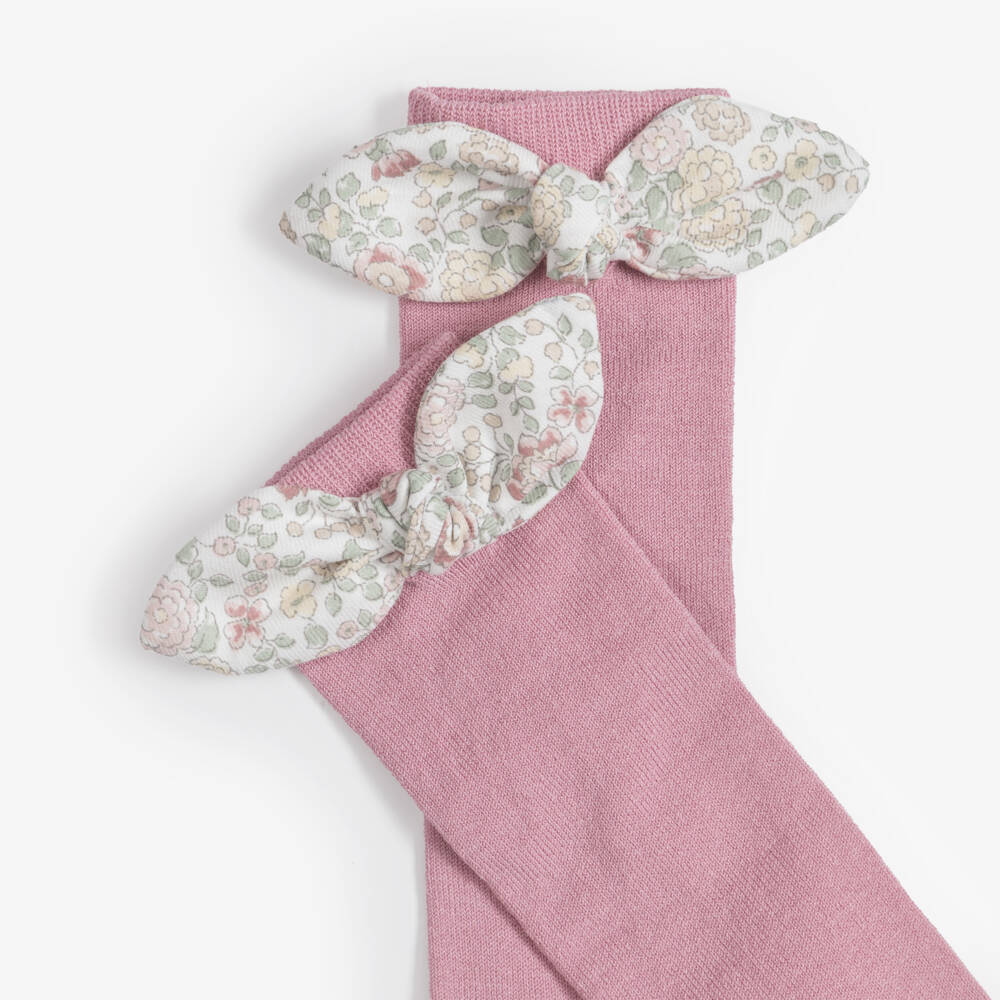 Meia Pata-Girls' Pink Bow Knee-High Socks | Childrensalon Outlet