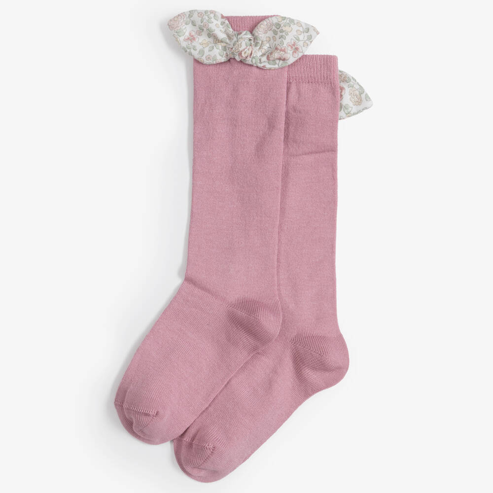 Meia Pata-Girls' Pink Bow Knee-High Socks | Childrensalon Outlet