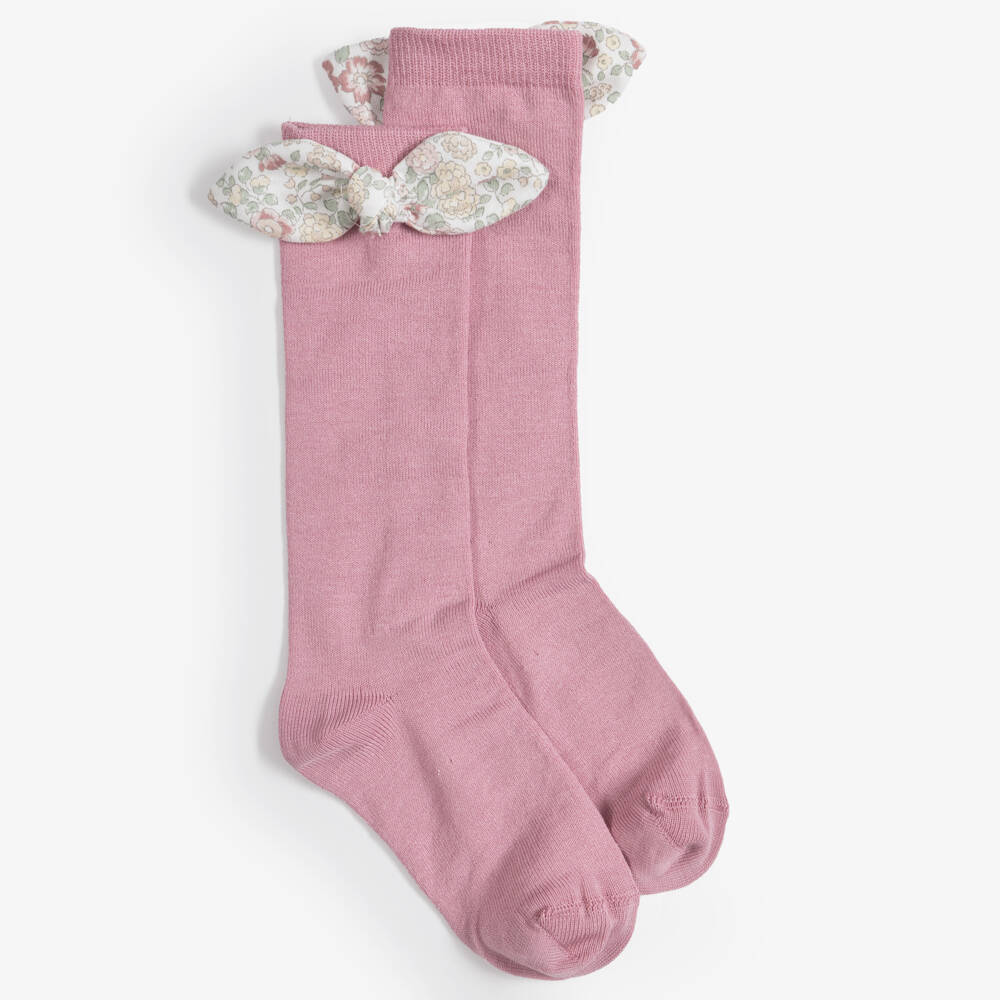 Meia Pata-Girls' Pink Bow Knee-High Socks | Childrensalon Outlet
