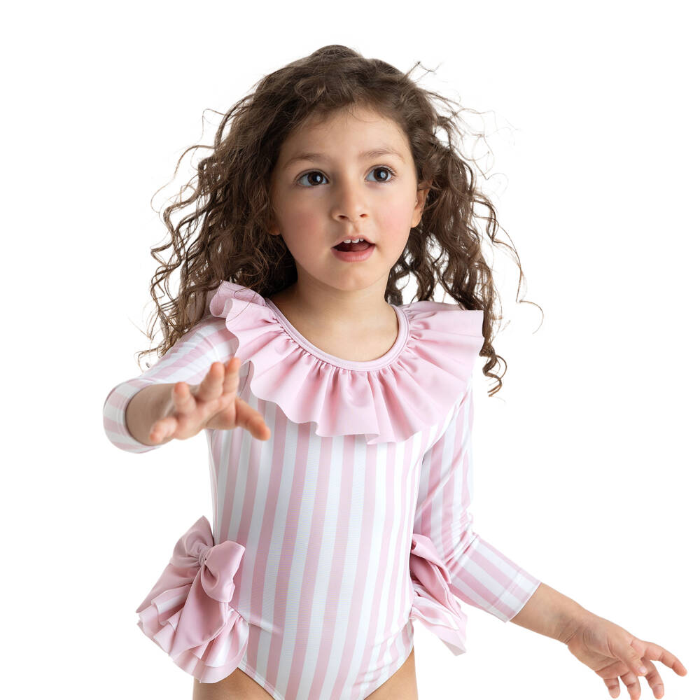 Meia Pata-Girls Pink Striped Swimsuit (UPF50+) | Childrensalon Outlet