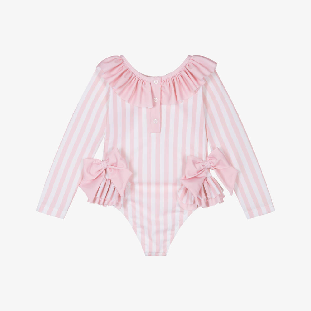 Meia Pata-Girls Pink Striped Swimsuit (UPF50+) | Childrensalon Outlet