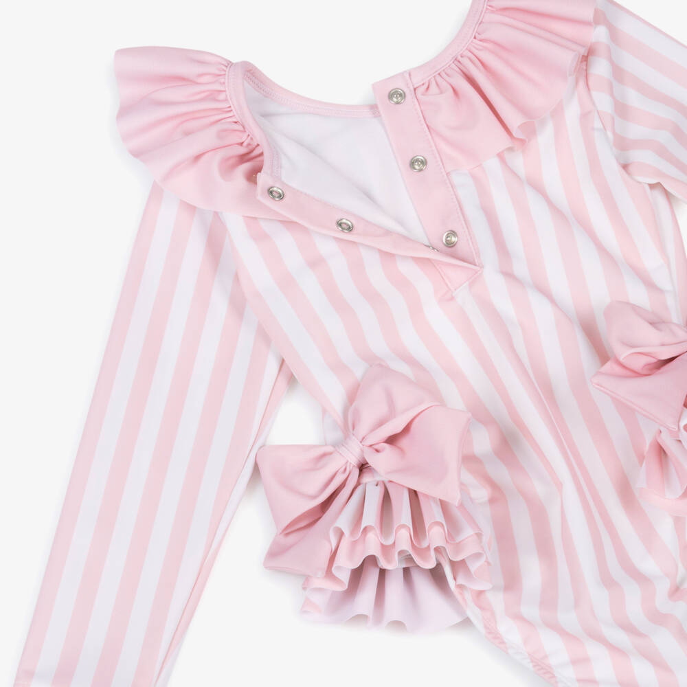 Meia Pata-Girls Pink Striped Swimsuit (UPF50+) | Childrensalon Outlet