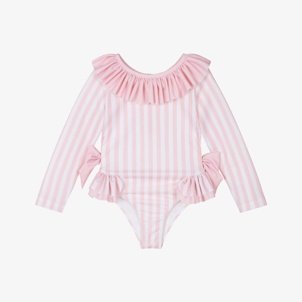 Meia Pata-Girls Pink Striped Swimsuit (UPF50+) | Childrensalon Outlet
