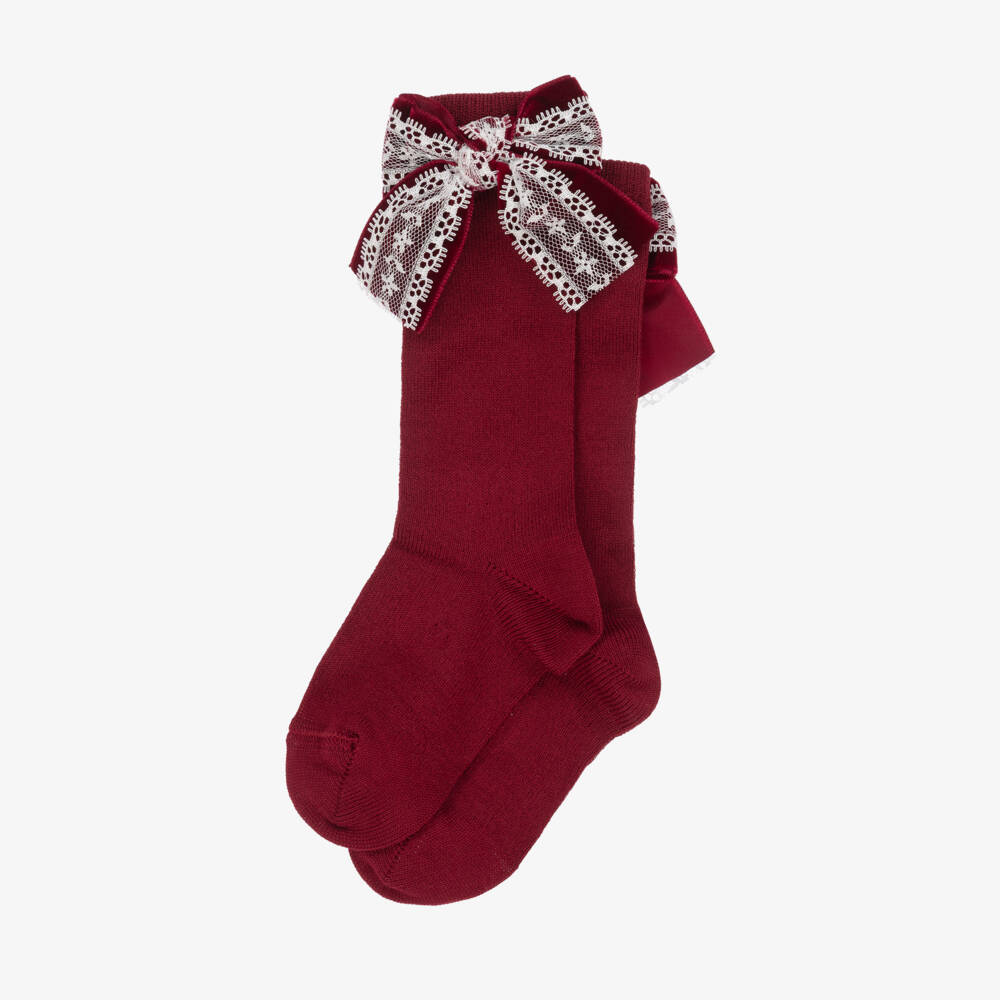 Meia Pata-Girls Red Lace Bow Knee Socks | Childrensalon Outlet