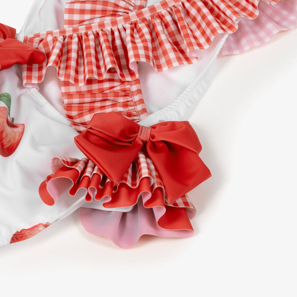 Meia Pata-مايوه بناتي أحمر وأبيض بتصميم التفاح | Childrensalon Outlet