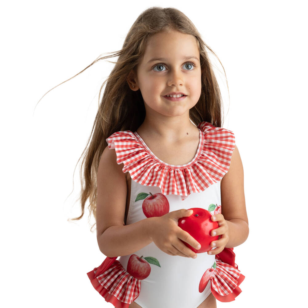 Meia Pata-مايوه بناتي أحمر وأبيض بتصميم التفاح | Childrensalon Outlet