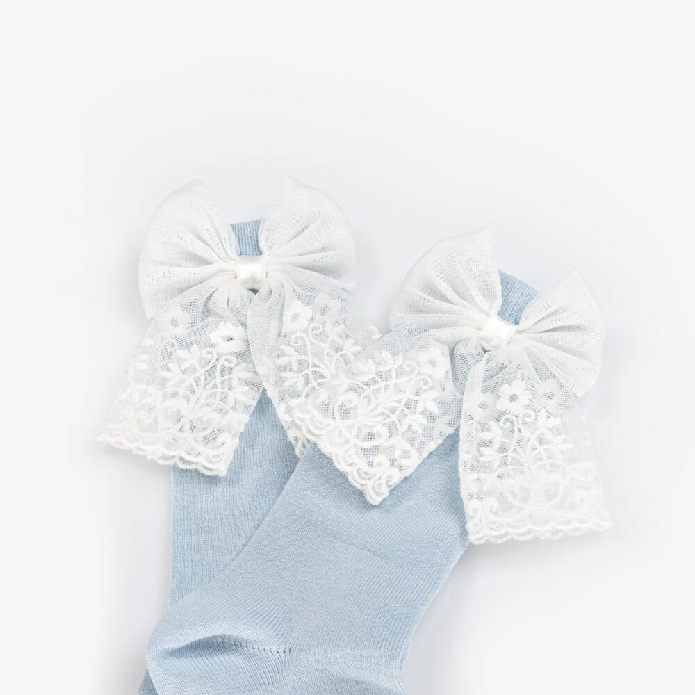 Meia Pata-Girls Sky Blue Lace Bow Socks | Childrensalon Outlet