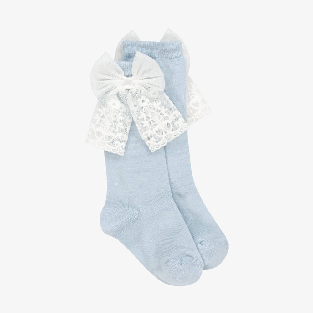 Meia Pata-Girls Sky Blue Lace Bow Socks | Childrensalon Outlet