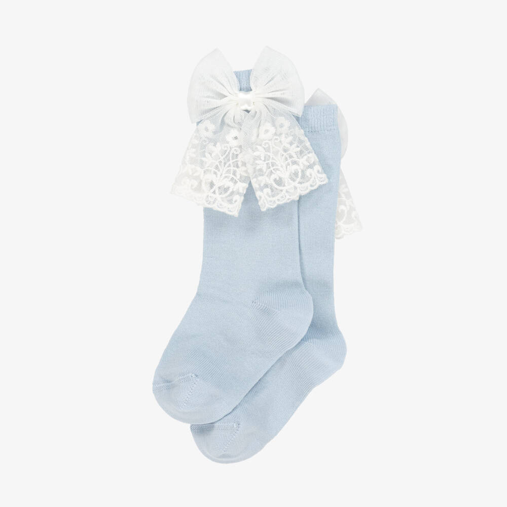 Meia Pata-Girls Sky Blue Lace Bow Socks | Childrensalon Outlet