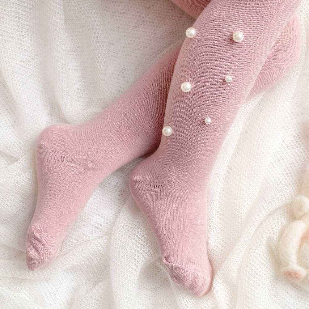 Meia Pata-جوارب ناعمة وردية بلون اللؤلؤ للبنات | Childrensalon Outlet