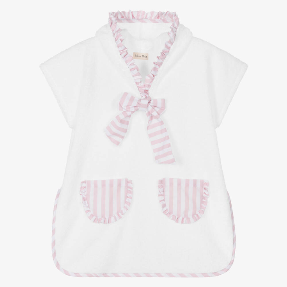 Meia Pata-Girls White & Pink Ruffle Poncho Towel | Childrensalon Outlet