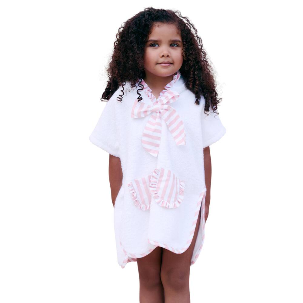 Meia Pata-Girls White & Pink Ruffle Poncho Towel | Childrensalon Outlet