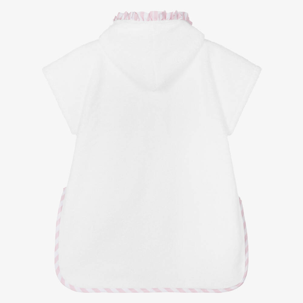 Meia Pata-Girls White & Pink Ruffle Poncho Towel | Childrensalon Outlet