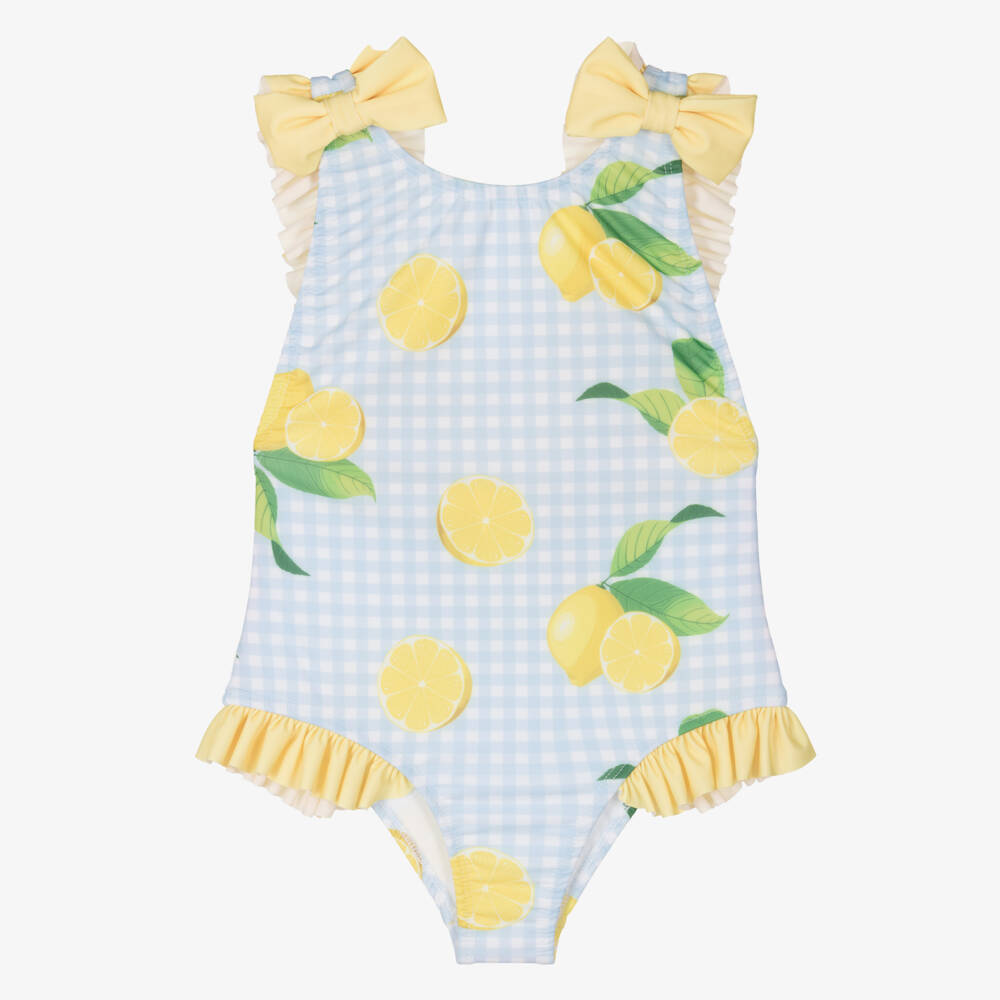 Meia Pata-Girls Yellow Lemon Gingham Swimsuit (UPF50+) | Childrensalon Outlet
