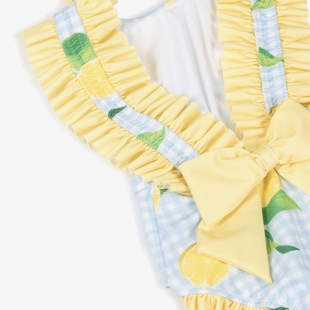 Meia Pata-Girls Yellow Lemon Gingham Swimsuit (UPF50+) | Childrensalon Outlet