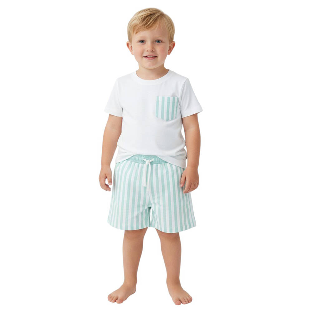 Meia Pata-Mint Green Striped Swim Shorts | Childrensalon Outlet