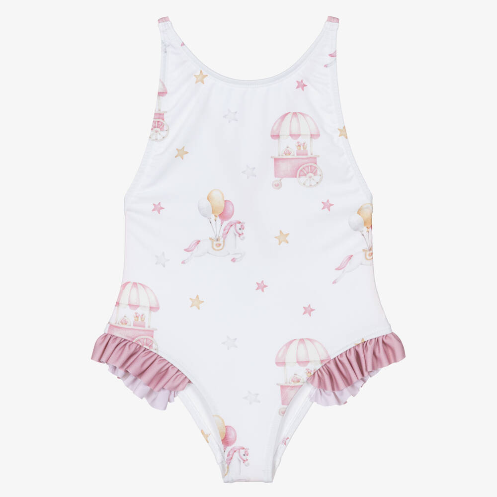 Meia Pata-Pink Carousel Aop Swimsuit | Childrensalon Outlet
