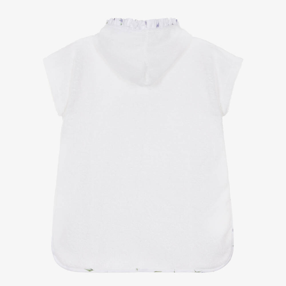 Meia Pata-White & Lilac Lavender Aop Ruffle Poncho Towel | Childrensalon Outlet