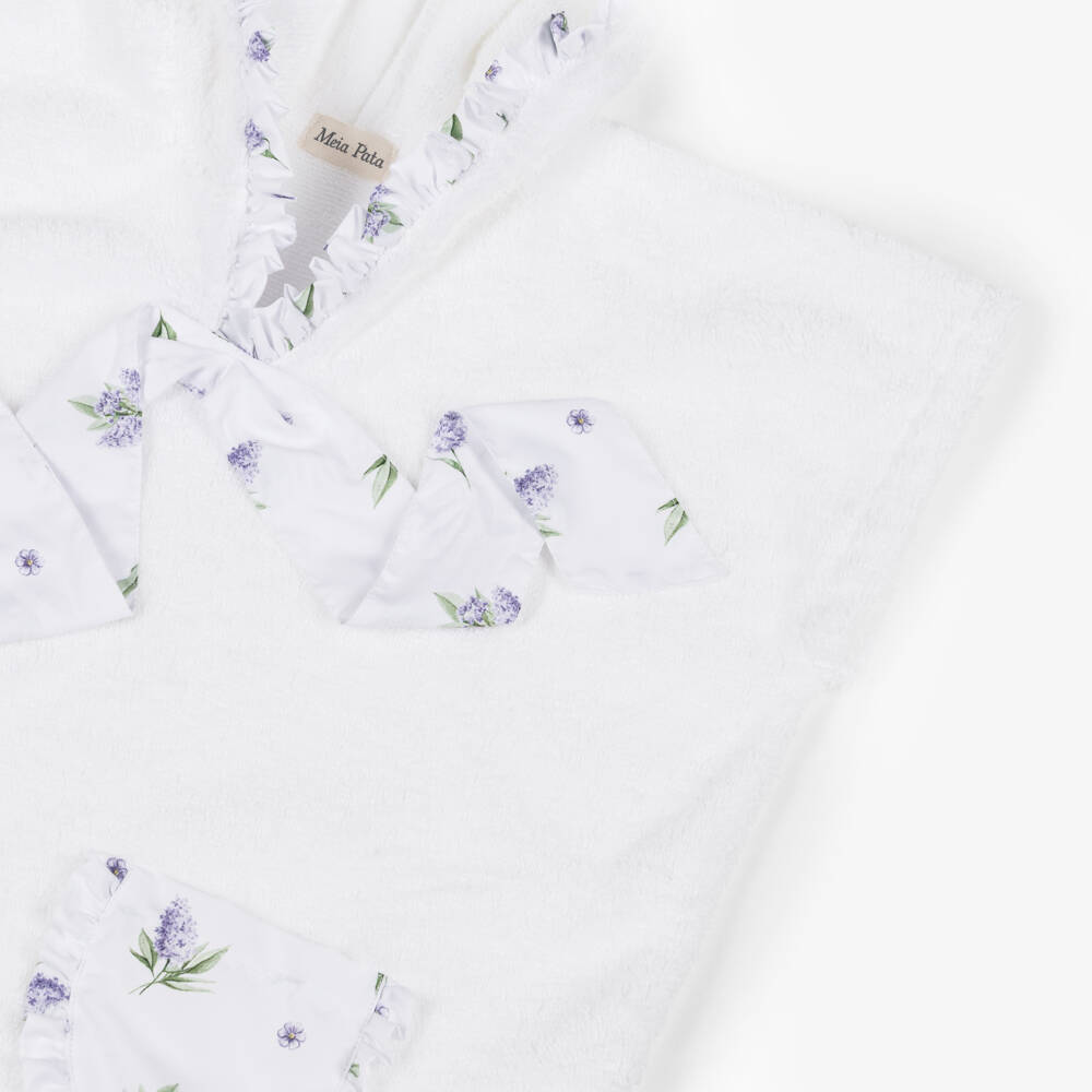 Meia Pata-White & Lilac Lavender Aop Ruffle Poncho Towel | Childrensalon Outlet
