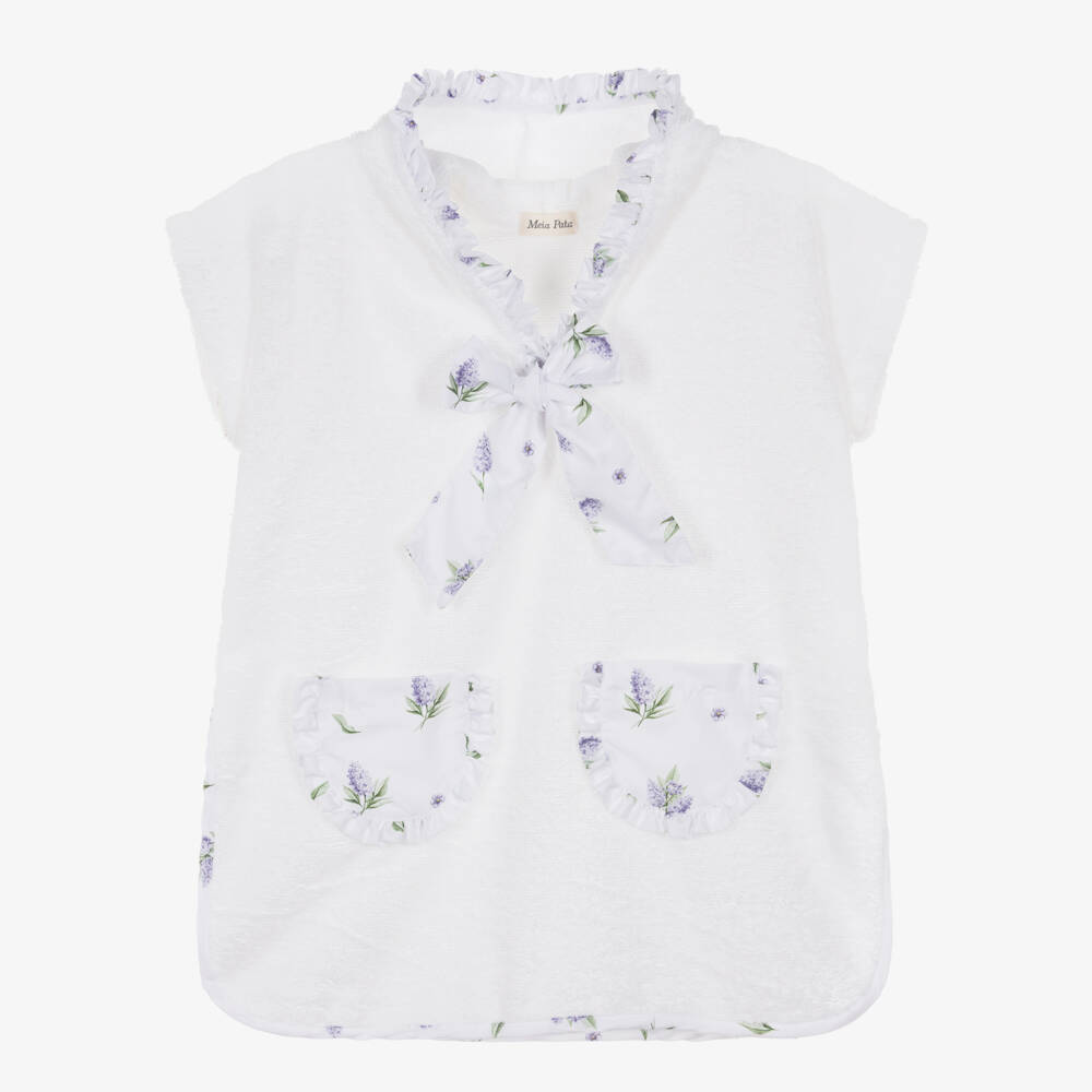 Meia Pata-White & Lilac Lavender Aop Ruffle Poncho Towel | Childrensalon Outlet