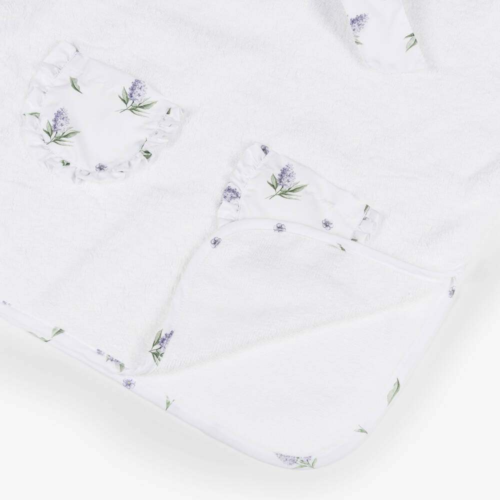 Meia Pata-White & Lilac Lavender Aop Ruffle Poncho Towel | Childrensalon Outlet