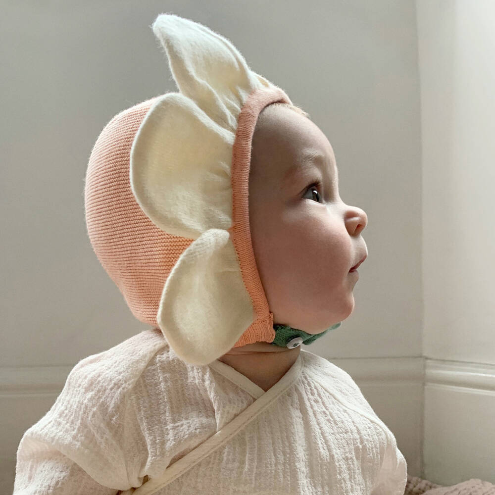 Meri Meri-Girls' Soft Pink Floral Knit Bonnet | Childrensalon Outlet