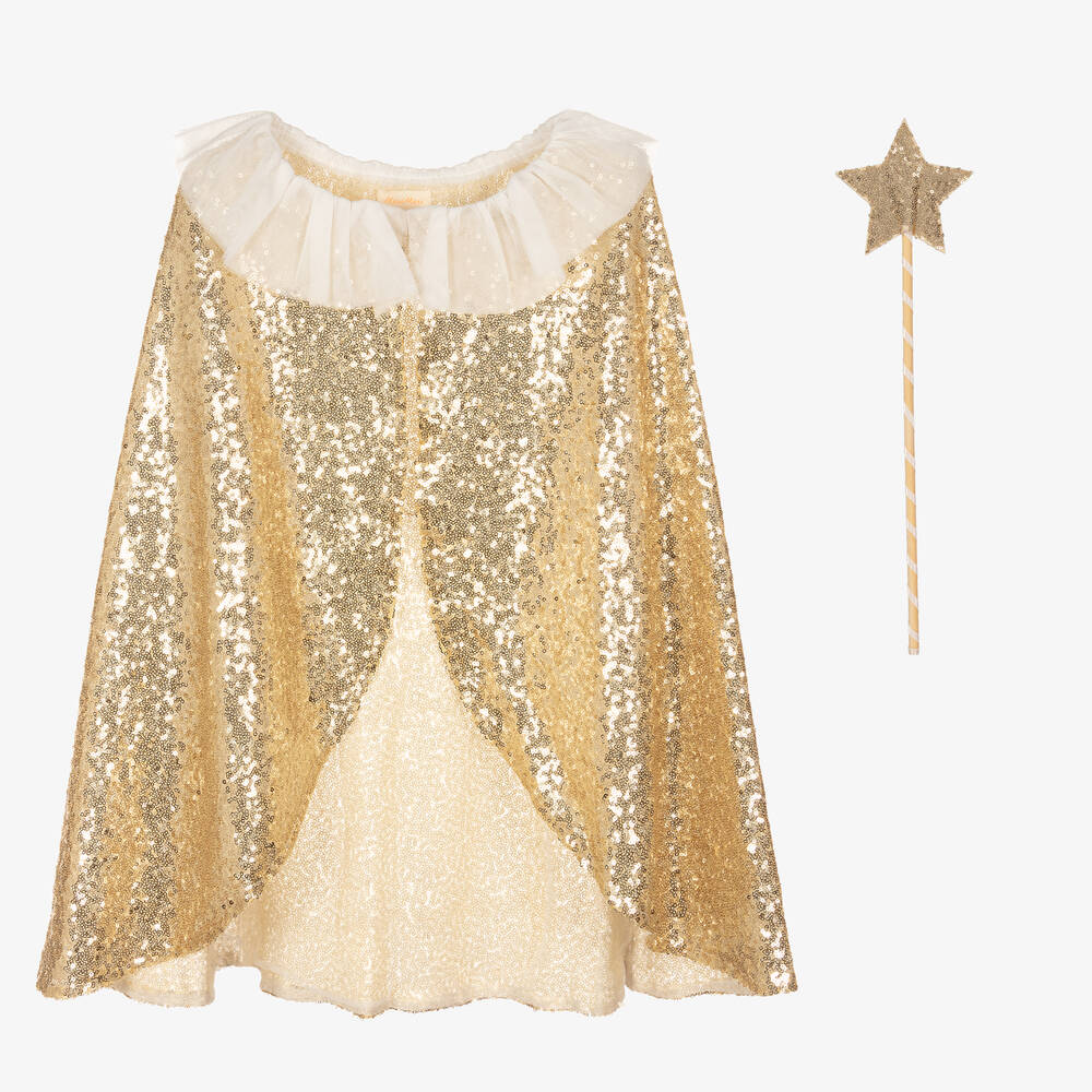 Meri Meri-Girls Sparkly Gold Cape & Wand Costume | Childrensalon Outlet